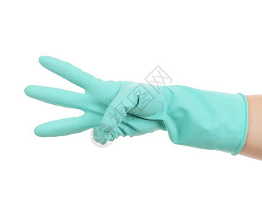 橡皮手套里有三只手展示工作安全家政盘子女佣家务卫生乳胶材料图片