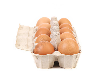 10个棕蛋的纸板鸡蛋盒杂货饮食动物宏观美食早餐生活蛋壳市场家禽图片