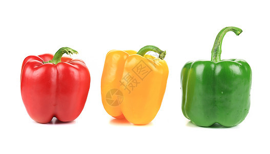 白色背景的彩色胡椒胡椒白色彩椒营养彩纸橙子团体蔬菜辣椒绿色红色图片