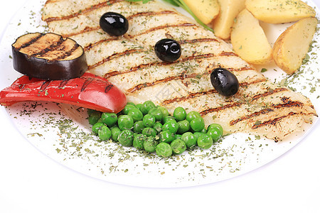烤蔬菜熟食绿色柠檬红色黄色油炸食物鱼片炙烤产品图片