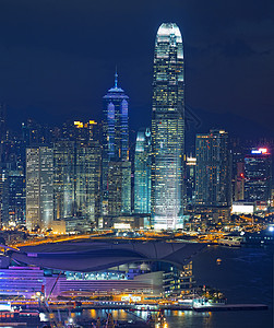 雨天城市香港之夜烟雾旅行景观场景地方港口大楼目的地天际摩天大楼背景