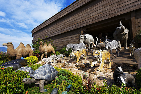诺亚方舟概念全景金子宠物羚羊母狮野生动物数字黑色宗教图片