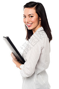 持有商业档案文件的女性助理女性助理美丽秘书快乐微笑记录人士公司女士员工企业家图片