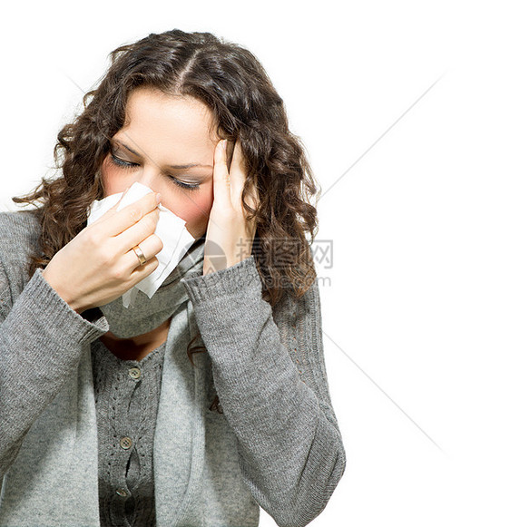 生病的女人 流感 女人被冷酷抓住 打喷嚏到组织发烧心绞痛药品围巾感染弱点保健卫生疼痛症状图片