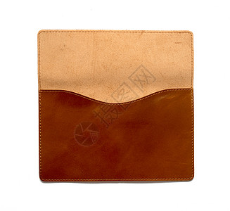 白色背景的棕色皮皮夹包手提包标签皮革旅行衣服笔记本工作室文件夹口袋文档图片