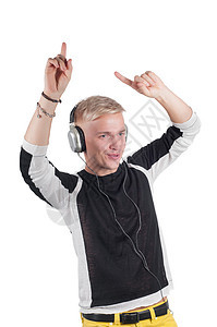 人跳耳机舞舞蹈男性白色黑色冒充快乐微笑音乐成人工作室图片