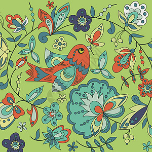 鸟 植物和花的背景艺术装饰品插图花园卷曲瓢虫装饰树叶花瓣繁荣图片