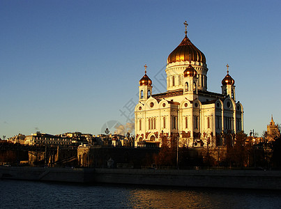 基督救主大教堂 清晨在俄罗斯莫斯科举行地标救世主全景基督蓝色纪念馆寺庙天空景观宗教图片