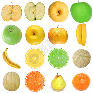食物拼合食品营养柠檬农业蔬菜水果黄色橙子白色香蕉红色背景图片