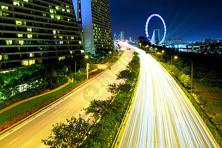 新加坡高速公路通道码头城市市中心交通车轮踪迹传单商业摩天轮图片