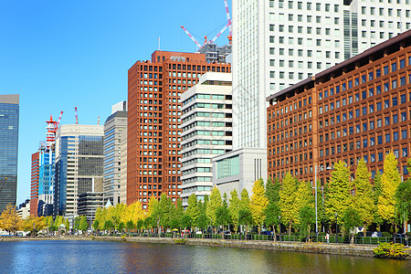 东京摩天大楼蓝色风景办公室景观池塘天际场景商业城市图片