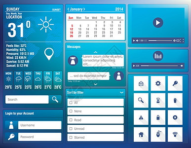 移动应用程序的平板设计元件信息触摸屏图表日历酒吧网络蓝色部件经济学天气图片