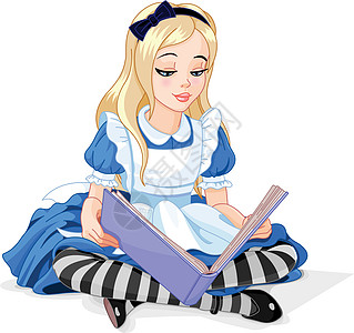 爱丽丝在看书金发夹子艺术阅读教育免版税美丽卡通片微笑插图图片