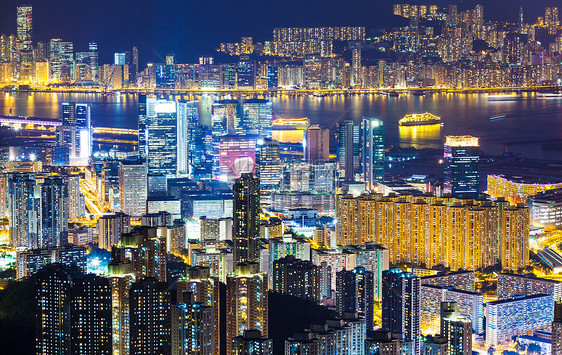 香港市晚上景观场景建筑学摩天大楼顶峰天际风景都市建筑住宅图片