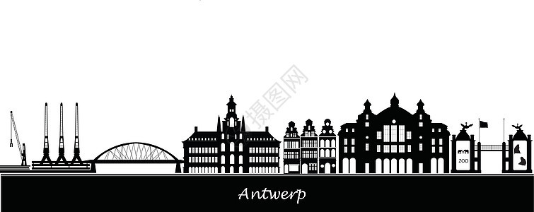 antwerp 天线插图建筑物城市景观白色房屋城市生活绘画天际商业图片