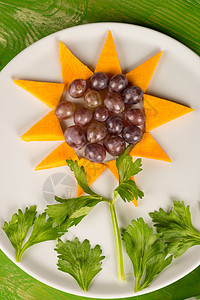 向日葵甜点水果服务童年乐趣装饰水平美食盘子儿童营养图片