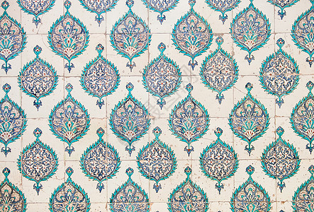 土耳其瓷砖古董褪色火鸡后宫建筑学裂缝绿色蓝色白色图片