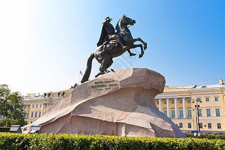 圣彼得堡皇帝建筑学蓝色艺术地标石头骑师纪念碑雕像雕塑图片
