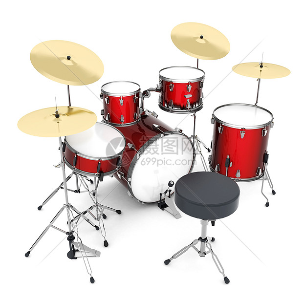鼓鼓包白色艺术乐器黑色圈套铙钹工具红色金属音乐会图片