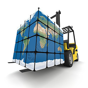 环球提供全球服务机器卡车行星送货船运货运国际工作地球立方体图片