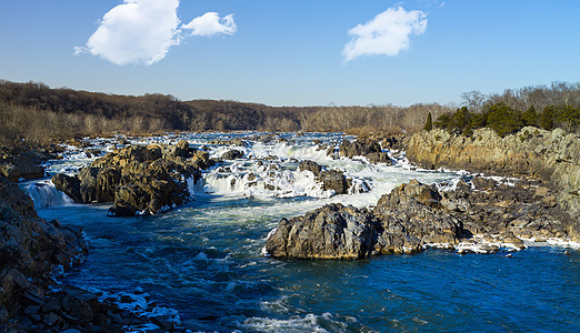 华盛顿市外波托马克大瀑布危险直流电瀑布树木岩石公园巨石戏剧性急流激流图片