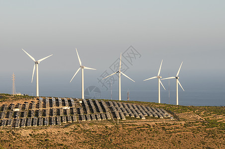 Power 发电厂 可再生能源环境面板电气力量风车太阳太阳能天空农场生态图片