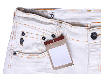 带价格标签的拖车棉布裤子购物衣服牛仔裤材料销售纺织品白色品牌图片