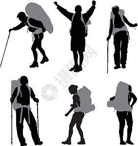 背包装器爬坡冒充女孩男人远足者踪迹游客岩石冒险山脉图片