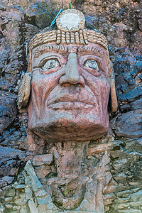 在秘鲁普诺的Inca脸像雕塑地标爆头目的地旅行地方图片