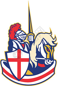 英国骑马骑士 英格兰旗舰雷特罗盔甲插图斗争头盔旗帜英语艺术品图片