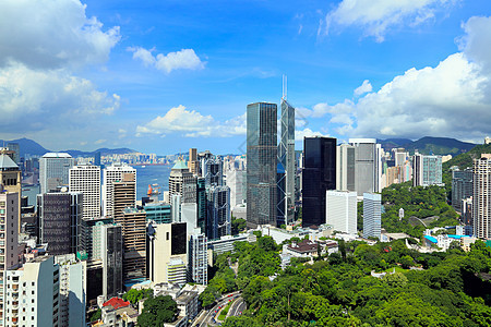 香港天线建筑学市中心办公室建筑顶峰蓝色港口景观金融商业图片