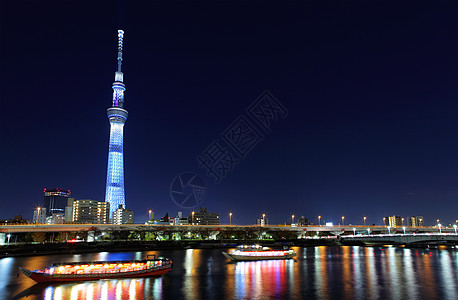 东京夜间城市天空蓝色甲板建筑学建筑天际墨田浅草晴空图片