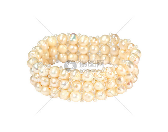 白色背景的Bracelet双jouterie 孤立金子配件首饰礼物魅力宝石珠宝皮革展示金属图片