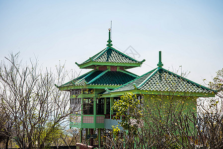 中华馆文化花园池塘场景寺庙佛教徒房子尼姑庵地标金子图片