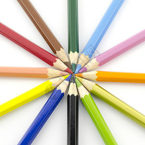 白背景上孤立的彩色铅笔教育办公室紫色橙子素描蜡笔大学工具绘画彩虹图片