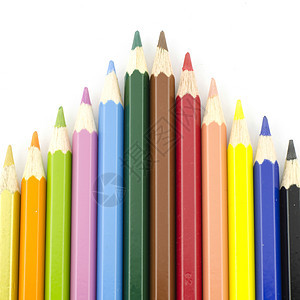 白背景上孤立的彩色铅笔紫色大学学校蜡笔绘画办公室橙子蓝色光谱教育图片