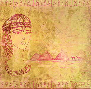 带有埃及皇后的旧纸化妆品金字塔艺术王朝古董女王历史女神寺庙女士图片