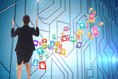 商业妇女出面的复合形象绘图职业女士蓝色计算机头发电脑技术数字棕色图片
