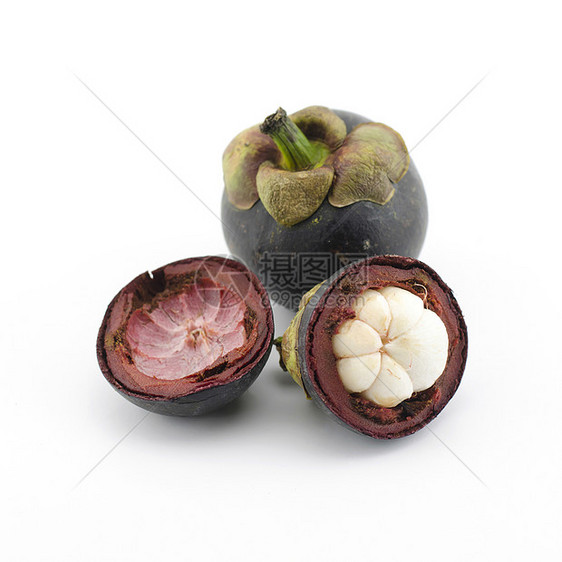 白上隔离的芒果消炎药甜点山竹女王热带食物紫色异国美食果汁图片