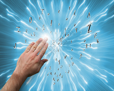 手展示的复合图象艺术正方形教育计算机手臂字母线条蓝色活力白色图片