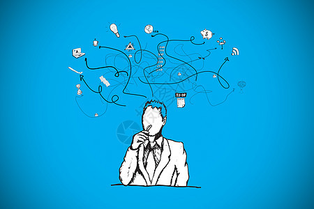 综合思考的商务人士doodle图像思维计算涂鸦电脑绘图计算机蓝色人士插图商务图片