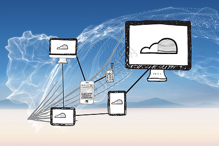 云计算doodle的复合图像阳光辉光涂鸦药片技术监视器环境曲线晴天计算图片