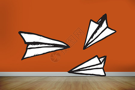 纸面飞机涂鸦综合图象地板乐趣绘图木头木地板计算机橙子房间背景图片