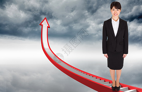 微笑的女商务人士的复合形象计算机数字多云商务绘图人士公司红色女性商业图片