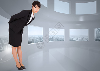 商业妇女严重弯曲的复合形象职业窗户天空商务数字房间计算机专注女性人士图片
