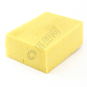 白背景孤立的黄色家用黄海绵气泡洗澡擦洗浴室厨房清洁工韧皮浸泡肥皂温泉图片