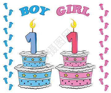 男孩与女孩第一个生日蛋糕背景图片