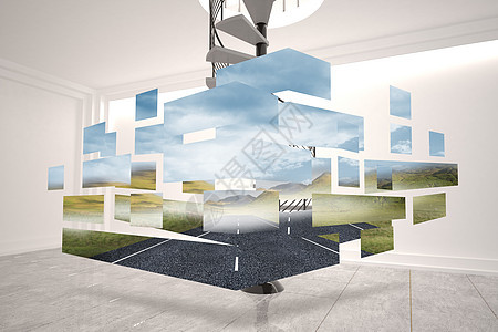 抽象屏幕上的开放道路综合图象楼梯展示绘图灰色数字阴影白色天空计算机未来派图片