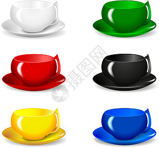 美丽多彩的杯子咖啡杯菜肴厨具插图烹饪液体厨房咖啡餐具用具图片