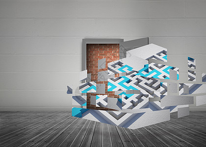 抽象屏幕上的迷宫和箭头复合图像开幕式红砖灰色地板展示门框绘图计算机概念性障碍图片